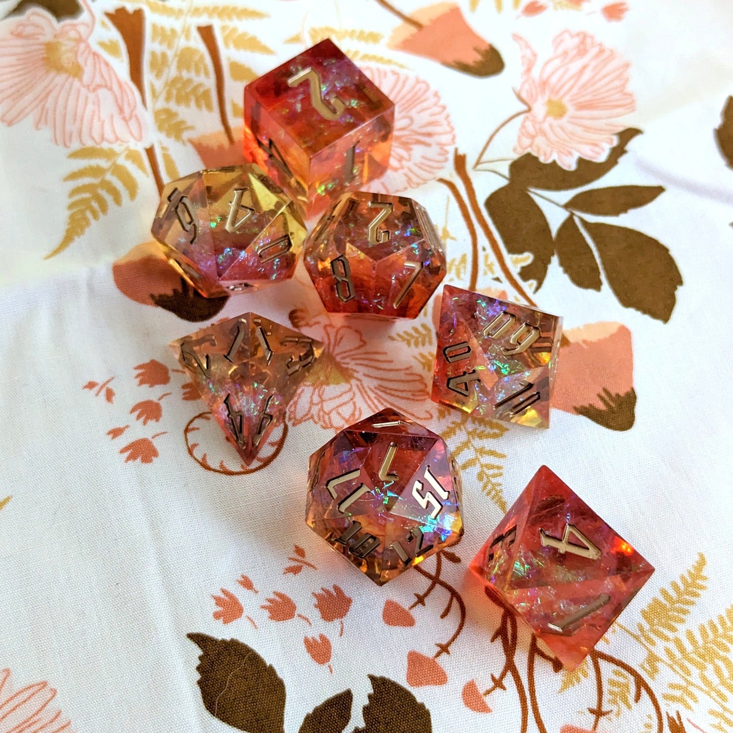 Embers Sharp Edge Resin Dice Set. 7 Piece DND dice set