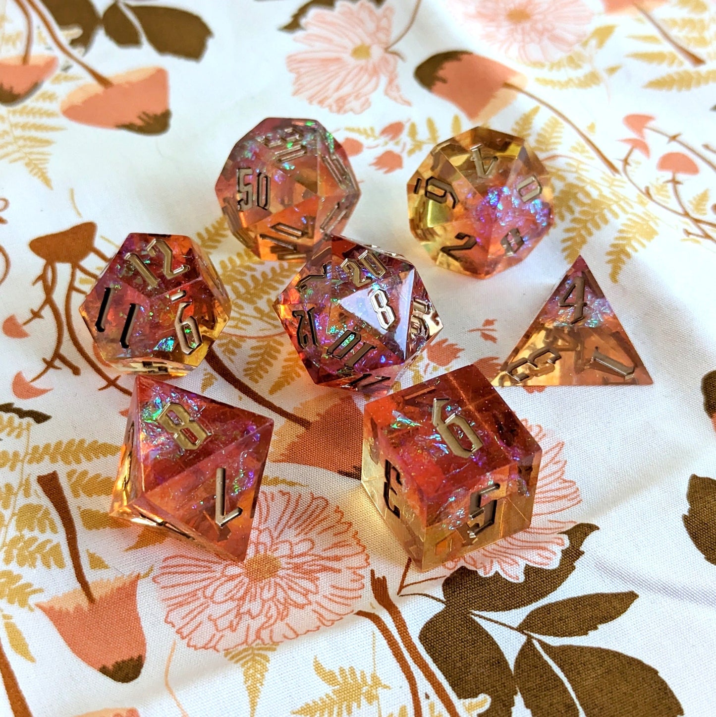 Embers Sharp Edge Resin Dice Set. 7 Piece DND dice set