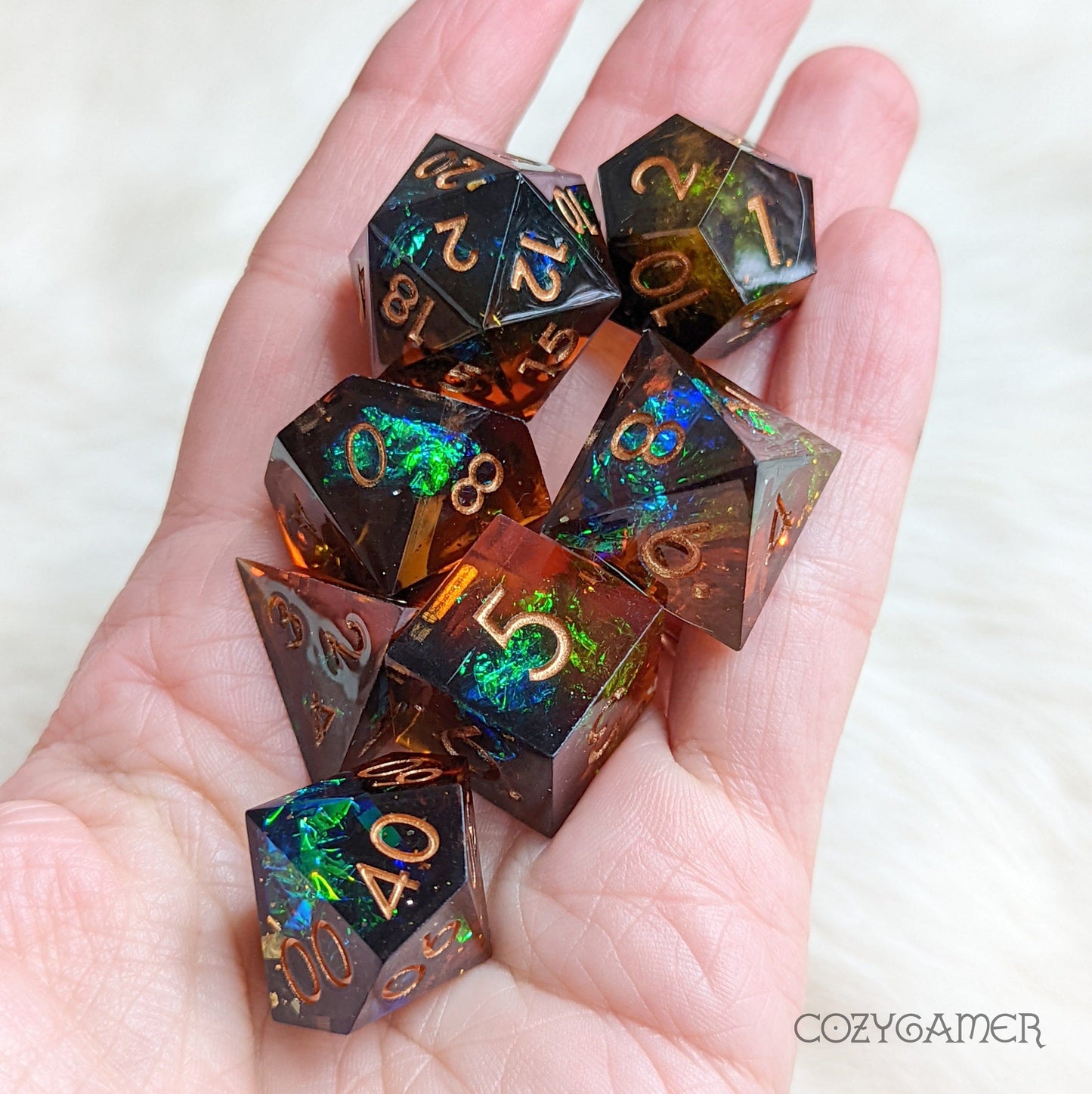 Enchanted Ale Sharp Edge Resin Dice Set. 7 Piece DND dice set