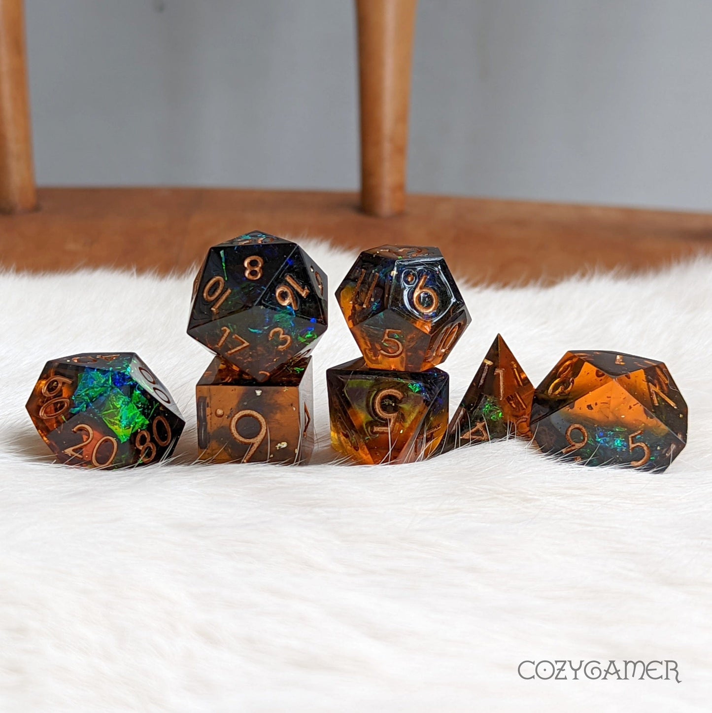 Enchanted Ale Sharp Edge Resin Dice Set. 7 Piece DND dice set Dice Sets & Games Fennek and Finch