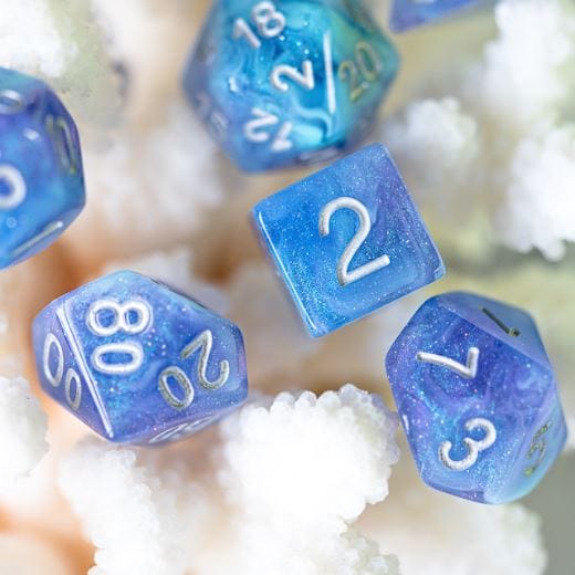 Enchantment Dice Set. Blue and purple resin DND dice set - CozyGamer