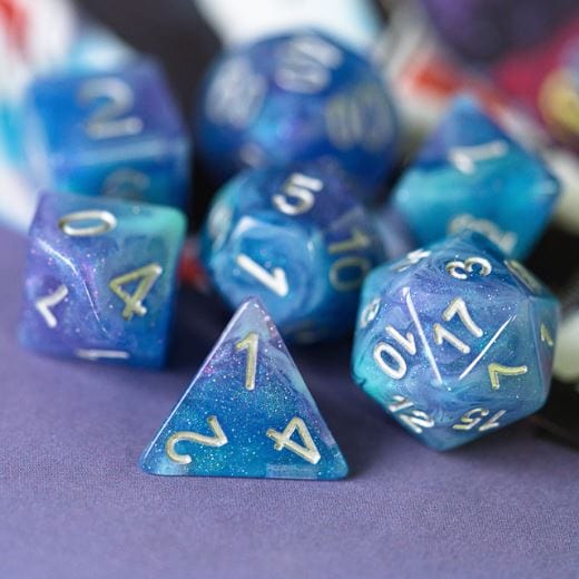 Enchantment Dice Set. Blue and purple resin DND dice set - CozyGamer