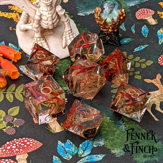 Eucalyptus Sharp Edge Resin Dice Set. Dice Sets & Games Fennek and Finch