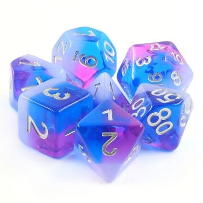 Fae Flash Dice Set. Blue, purple, and white dice set - CozyGamer