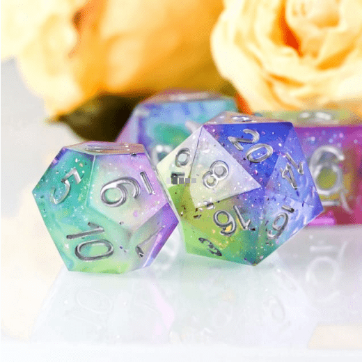 Feywild Skies Sharp Edge Resin Dice Set. 7 Piece DND dice set