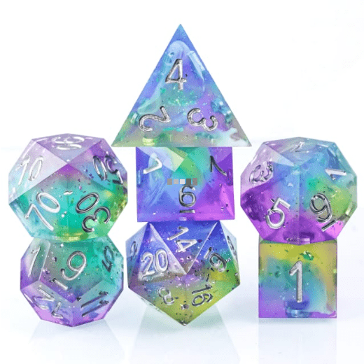 Feywild Skies Sharp Edge Resin Dice Set. 7 Piece DND dice set