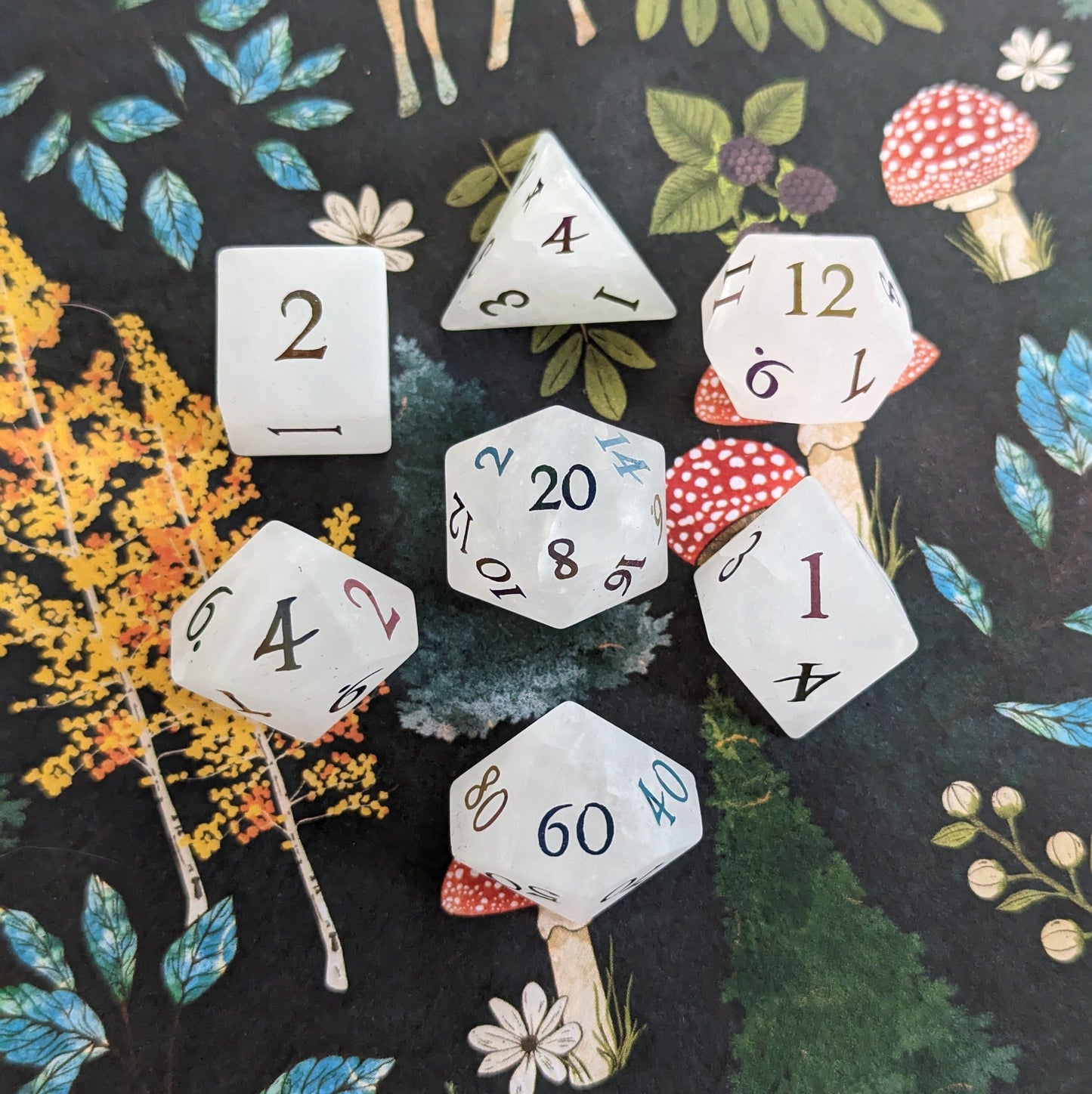 Frosted Quartz Dice Set. Real Gemstone 7 Piece TTRPG Dice