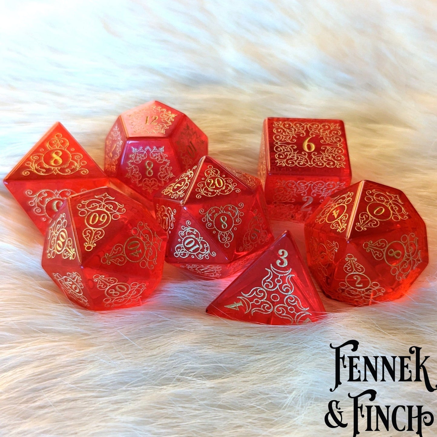 Garden Gate Red Glass Gemstone Dice Set – 7 - Piece DnD Dice | Fennek & Finch - Fennek and Finch