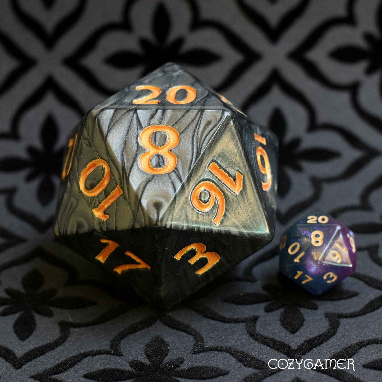 Giant Pearly D20 Dice Sets & Games Fennek and Finch Black