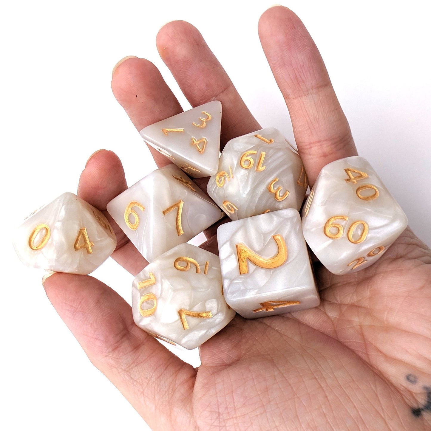 Giant Pearly Gates, Large White Pearl Dice Set Dice sets Fennek and Finch