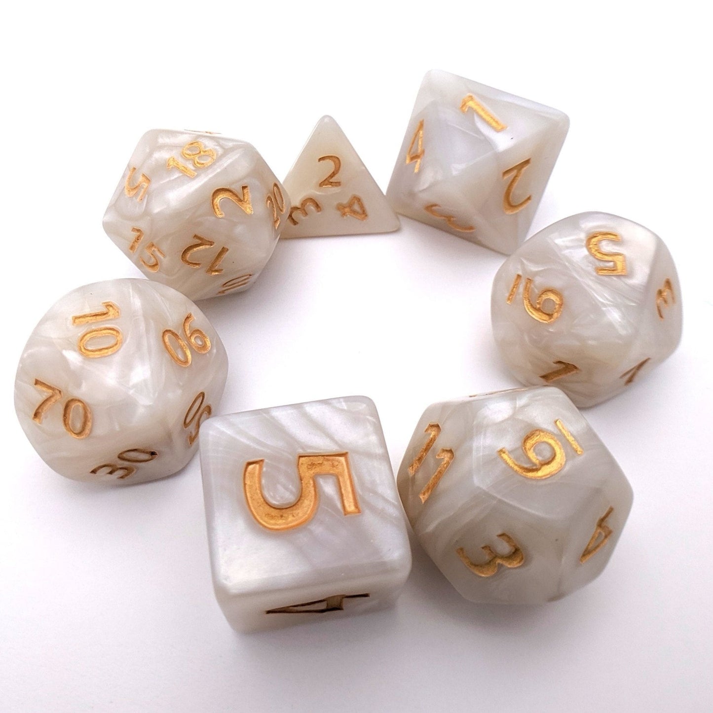 Giant Pearly Gates, Large White Pearl Dice Set Dice sets Fennek and Finch