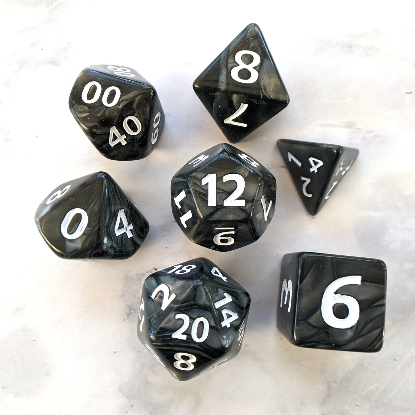 Giant Temper Dice Set, Large Black Pearly 7 Piece Dice Set - CozyGamer