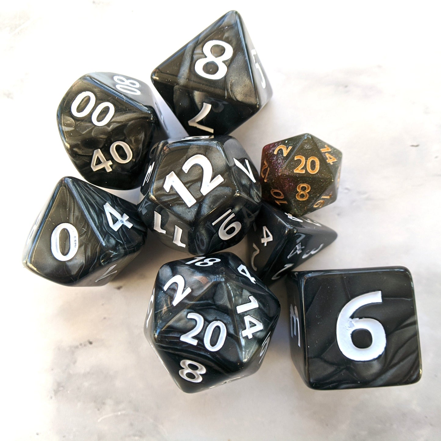 Giant Temper Dice Set, Large Black Pearly 7 Piece Dice Set - CozyGamer