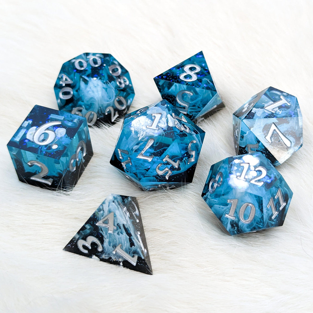 Glacial Ice Sharp Edge Resin DnD Dice Set Dice Sets & Games Fennek and Finch