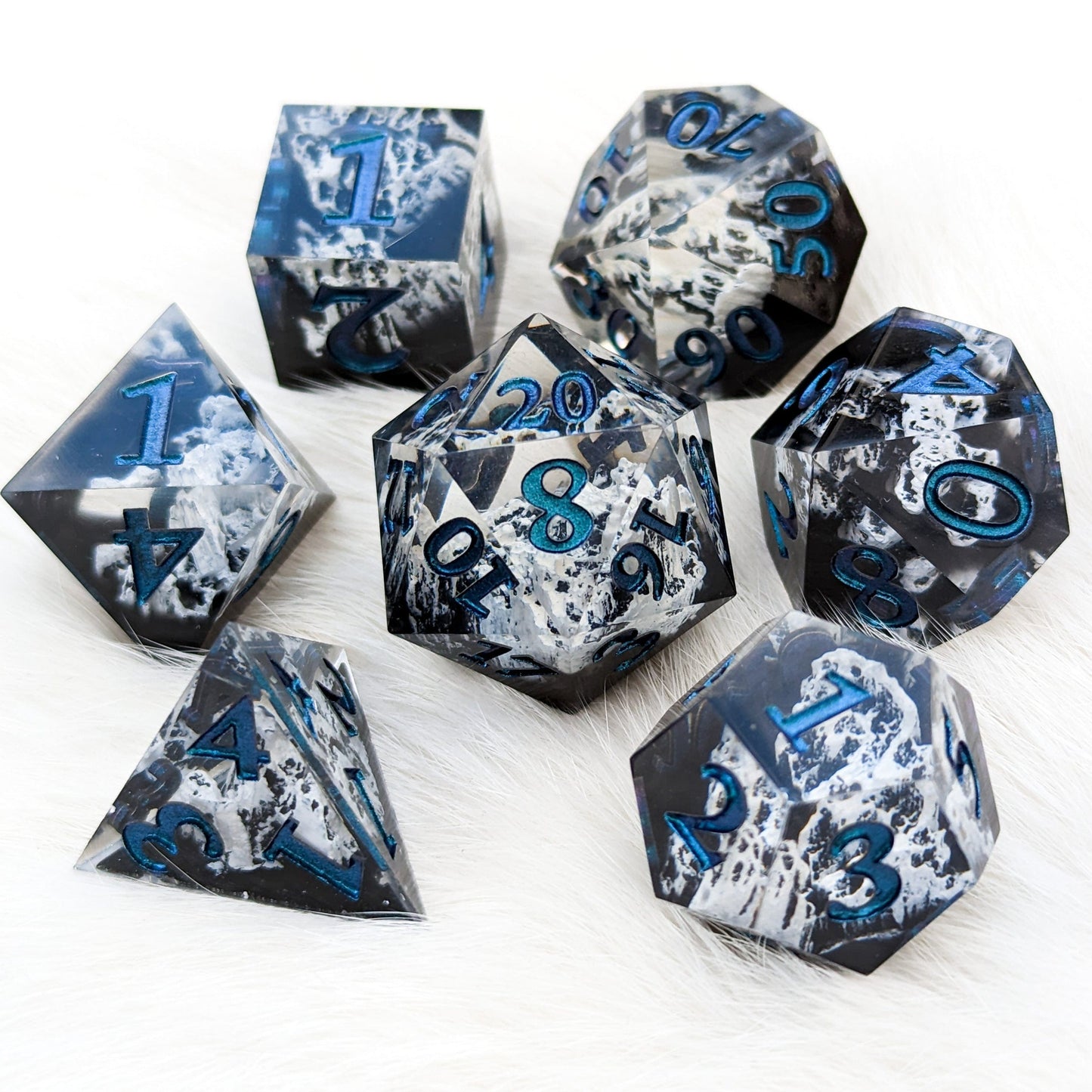 Glacial Mountain Sharp Edge Resin DnD Dice Set