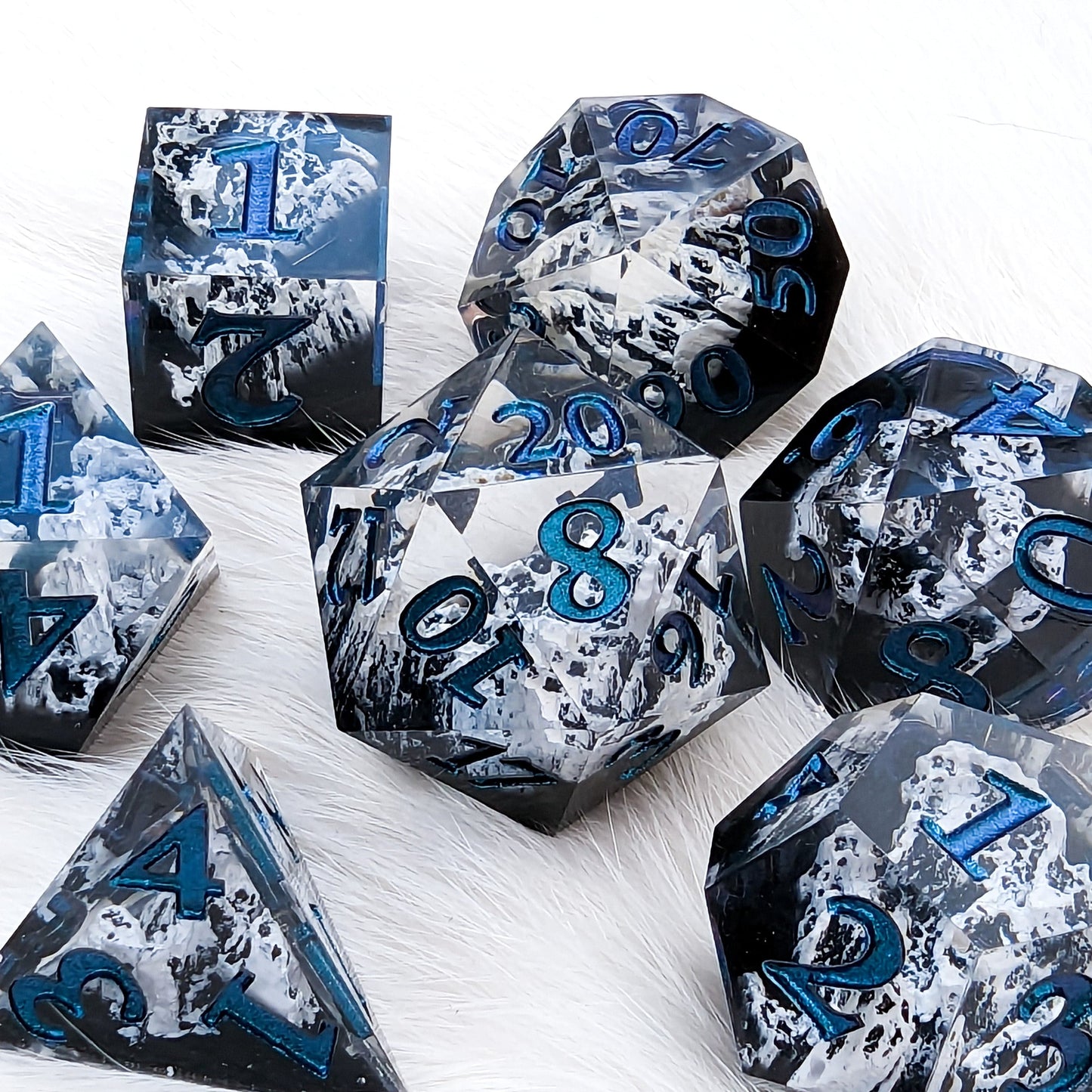 Glacial Mountain Sharp Edge Resin DnD Dice Set
