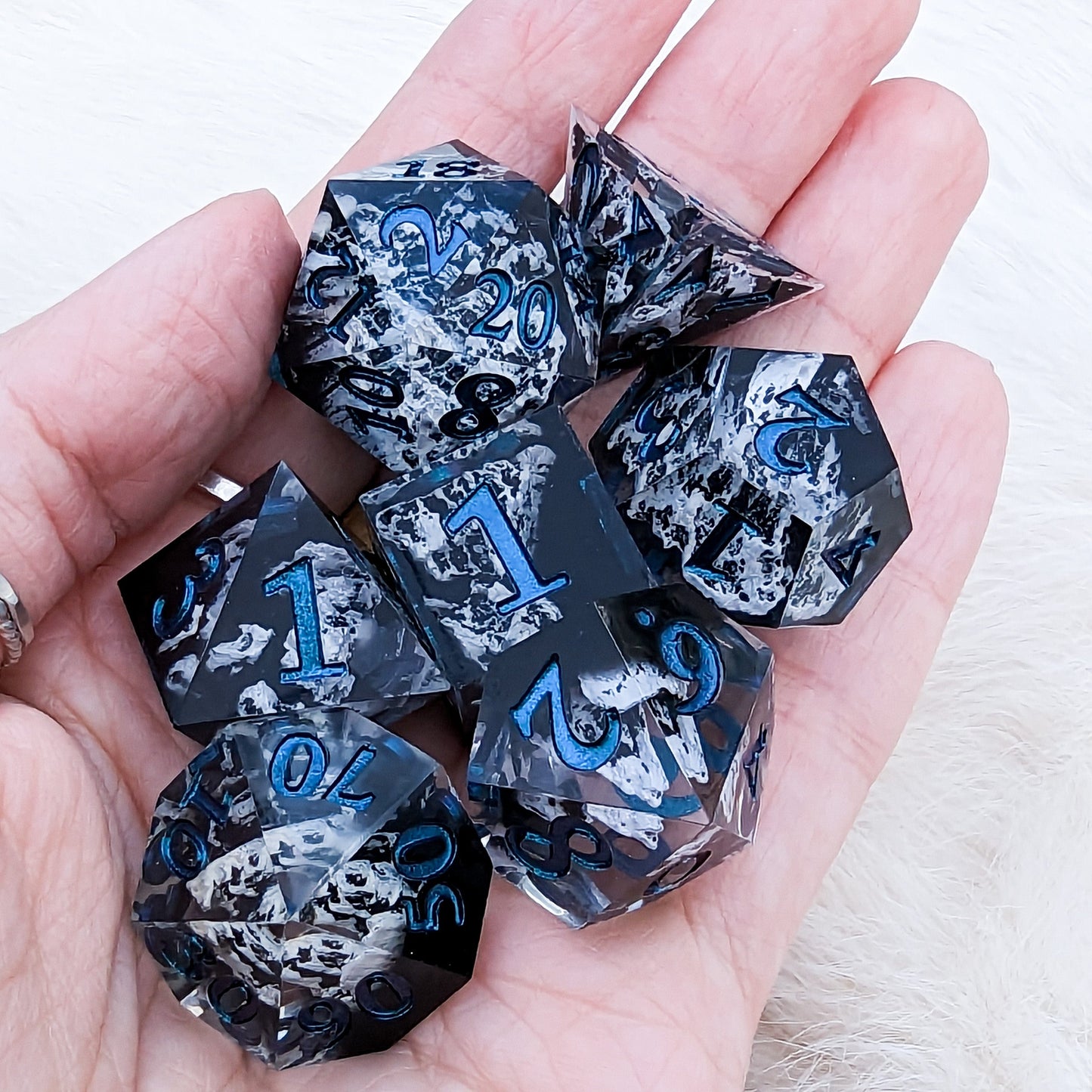 Glacial Mountain Sharp Edge Resin DnD Dice Set Dice Sets & Games Fennek and Finch