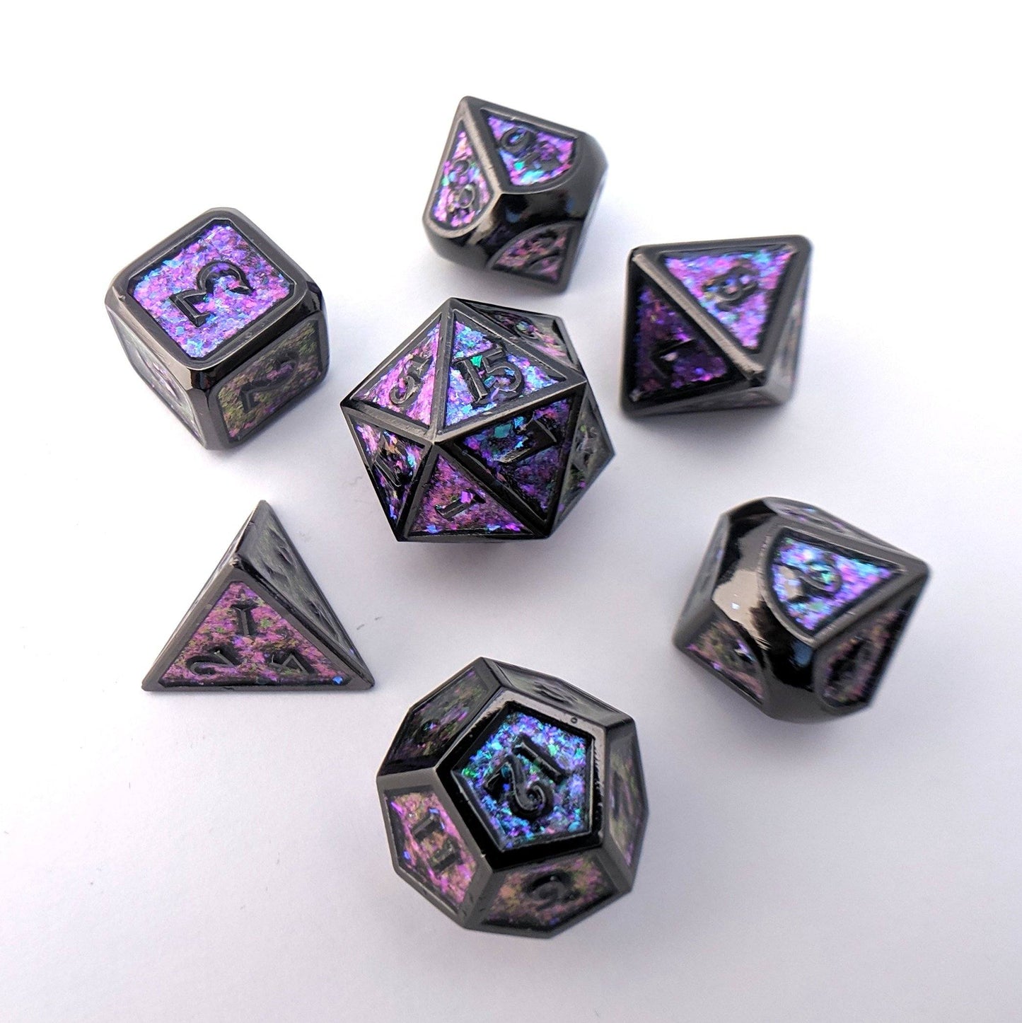 Metal DnD Dice Set - Glittering Blue and Purple with Black Trim Dice sets Fennek and Finch