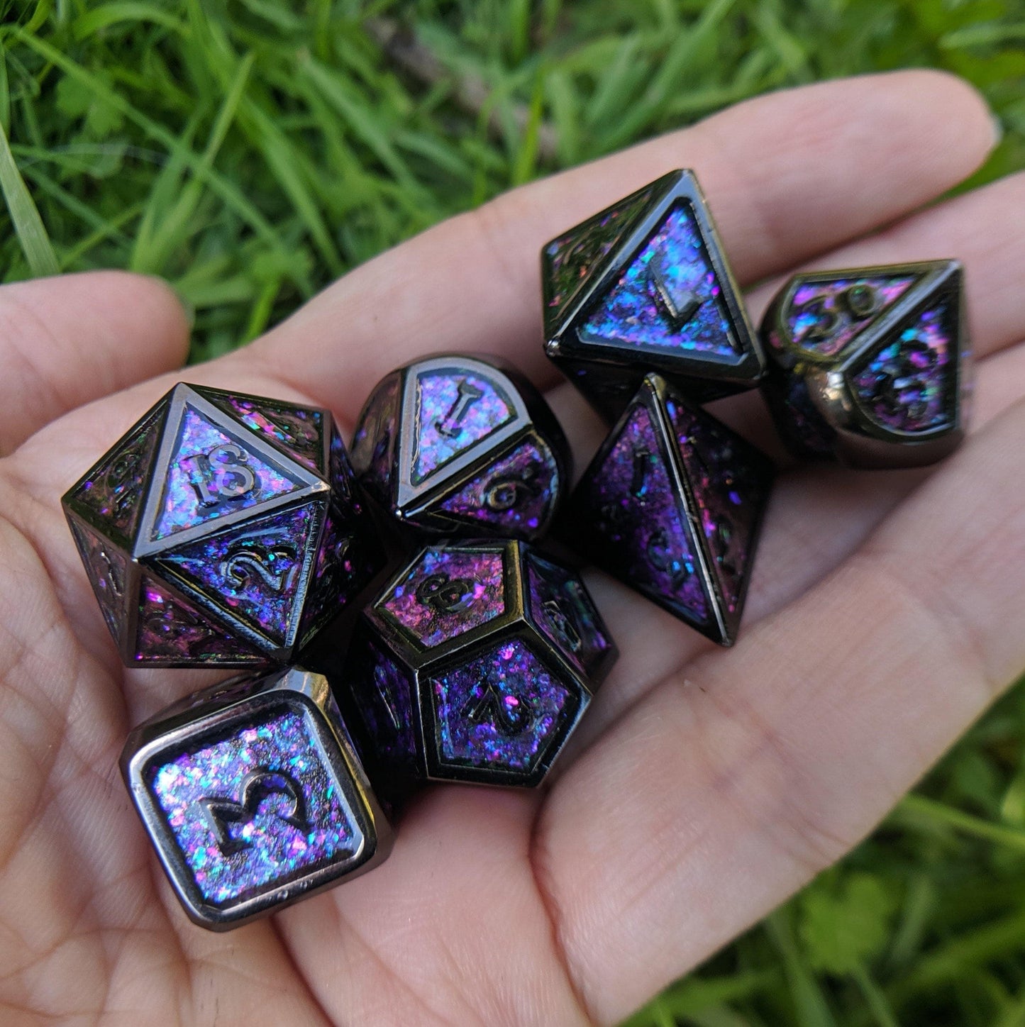 Metal DnD Dice Set - Glittering Blue and Purple with Black Trim Dice sets Fennek and Finch
