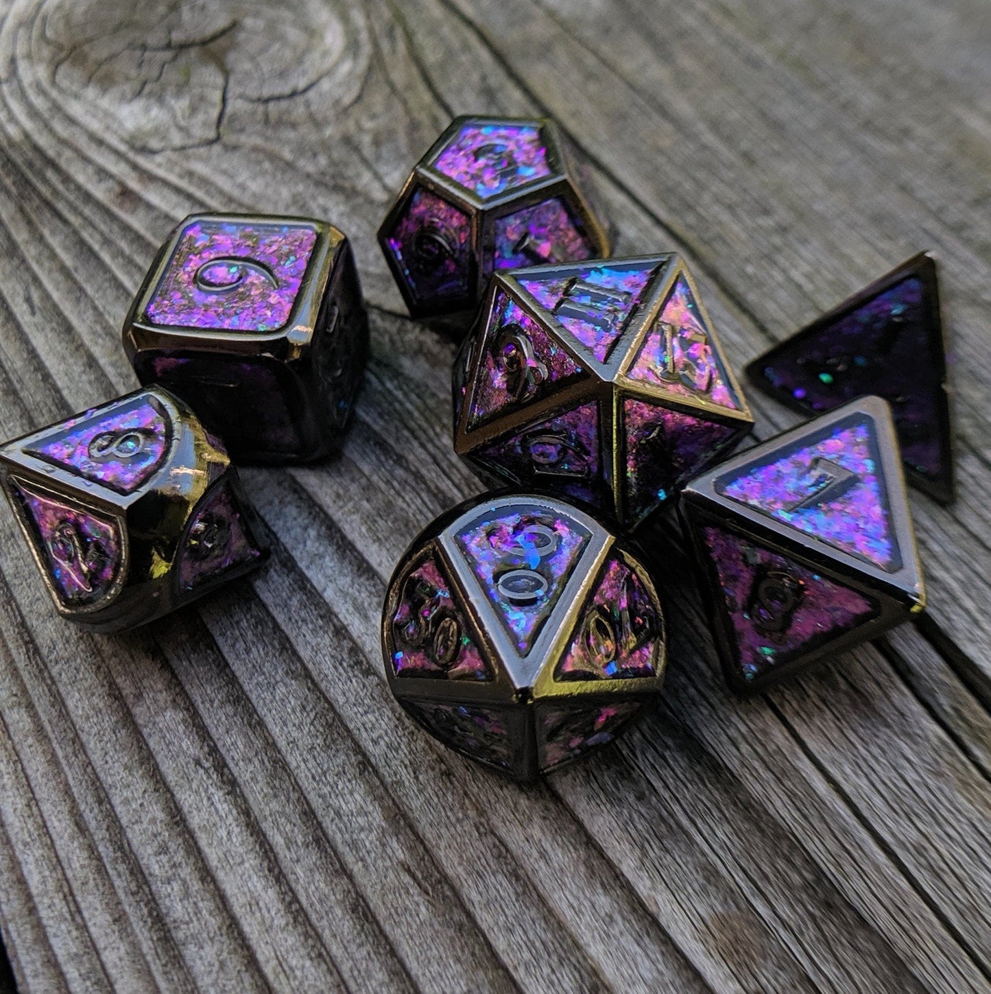 Metal DnD Dice Set - Glittering Blue and Purple with Black Trim Dice sets Fennek and Finch