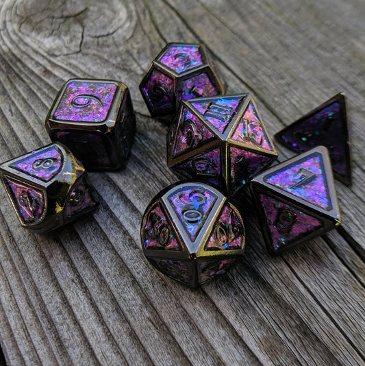 Metal DnD Dice Set - Glittering Blue and Purple with Black Trim Dice sets Fennek and Finch