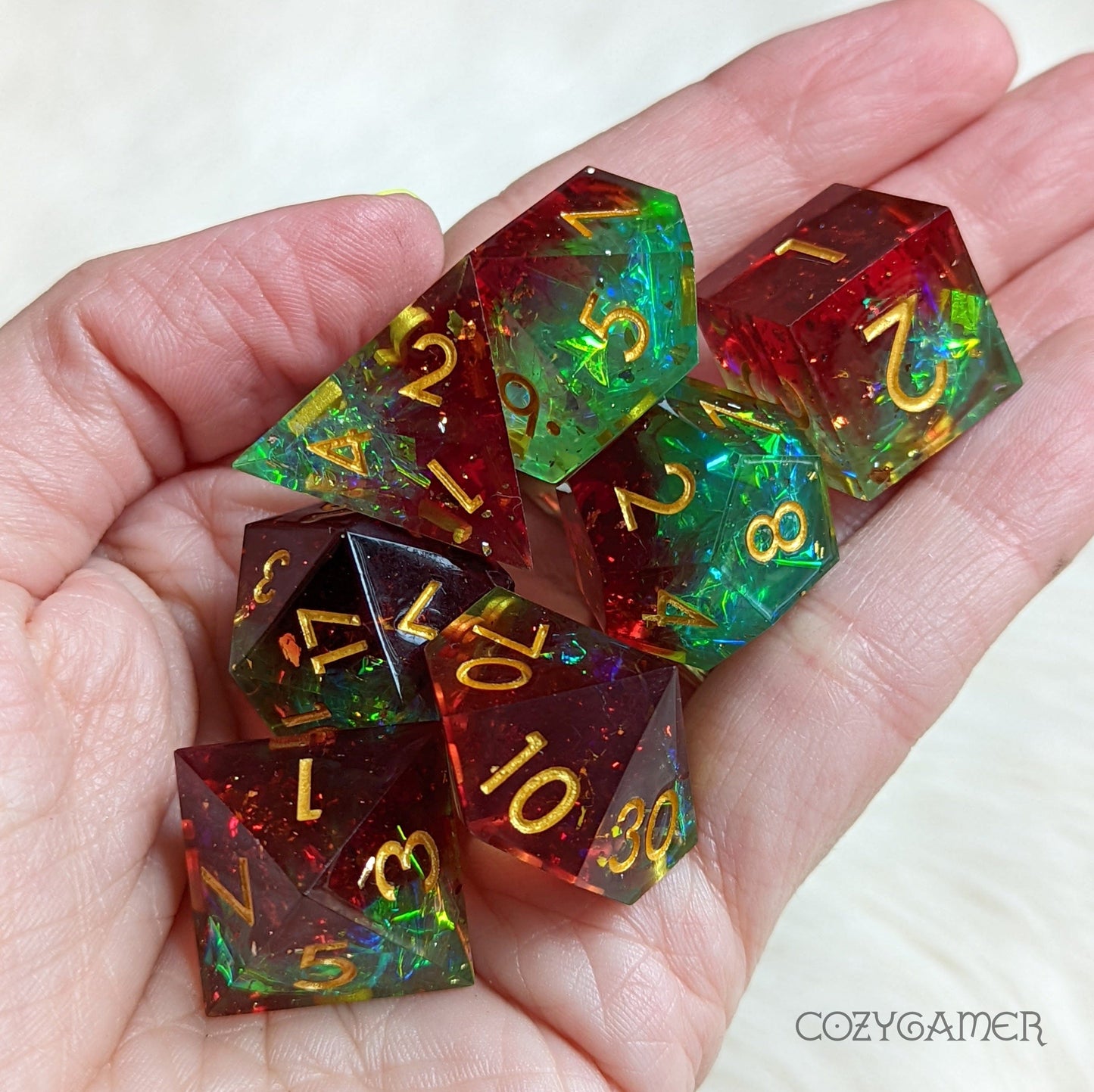 Goodberry Sharp Edge Resin Dice Set. 7 Piece DND dice set