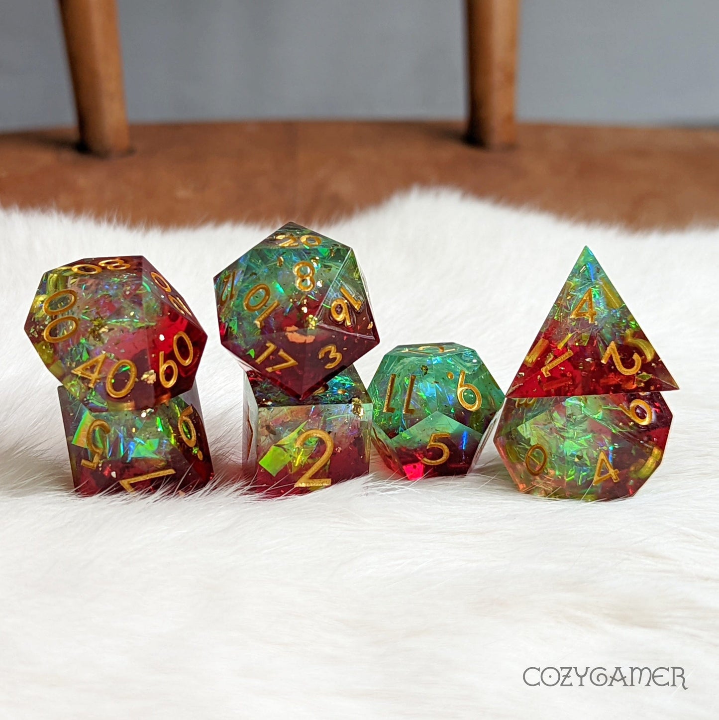 Goodberry Sharp Edge Resin Dice Set. 7 Piece DND dice set