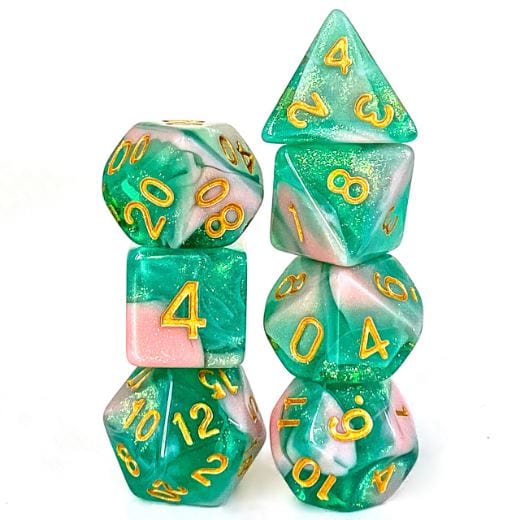 Green and Pink Will O Wisp Dice Set - CozyGamer