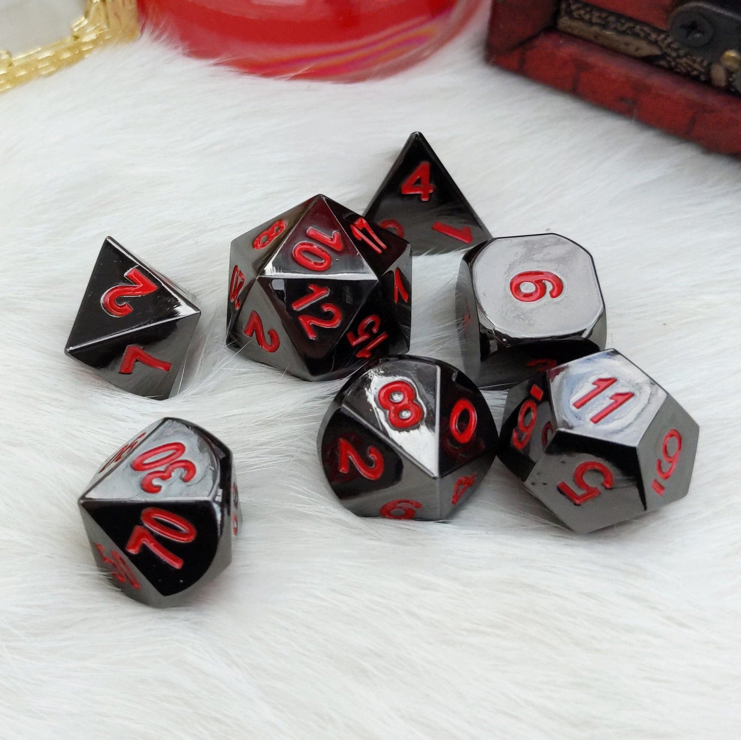 Gunmetal Dice Set. Black Silver Metal Dice Set - CozyGamer