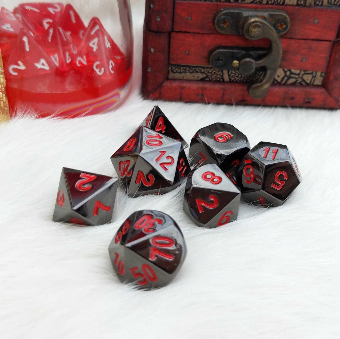 Gunmetal Dice Set. Black Silver Metal Dice Set - CozyGamer