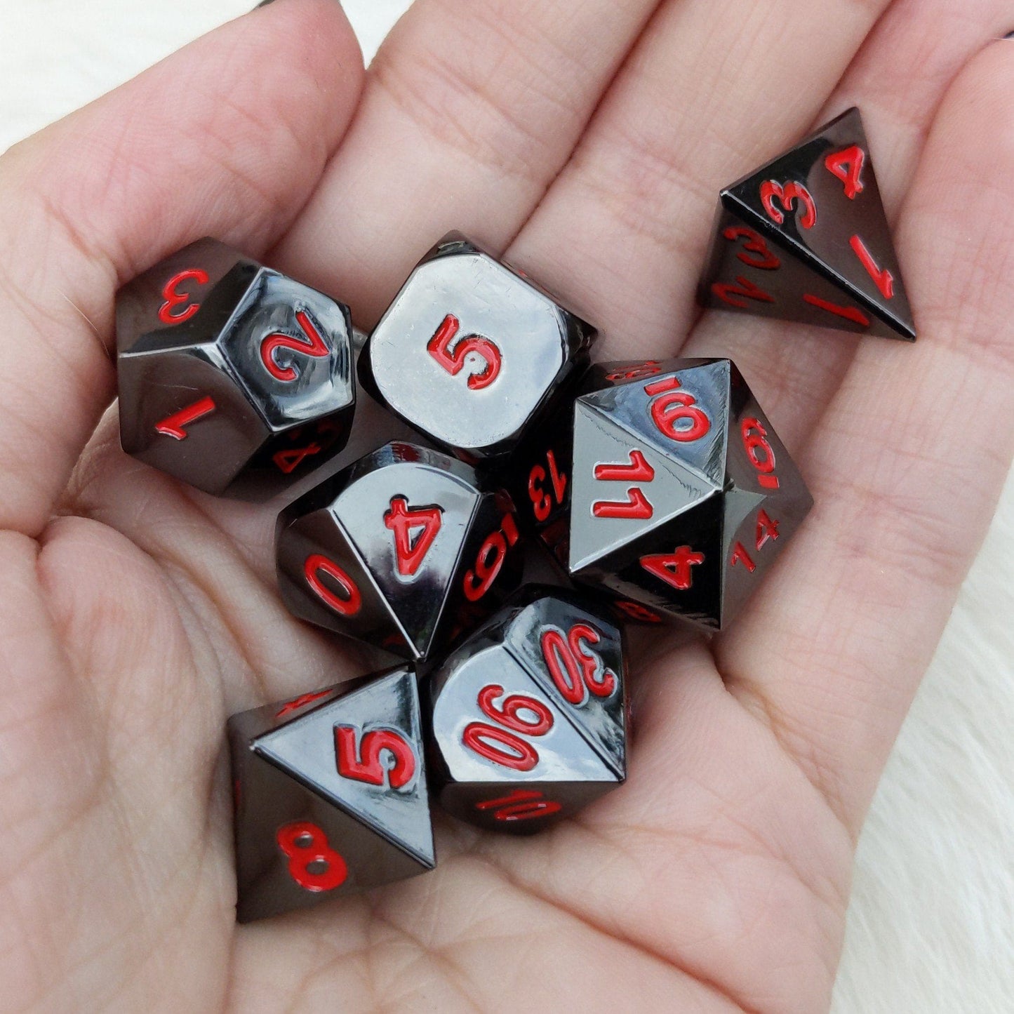 Gunmetal Dice Set. Black Silver Metal Dice Set - CozyGamer