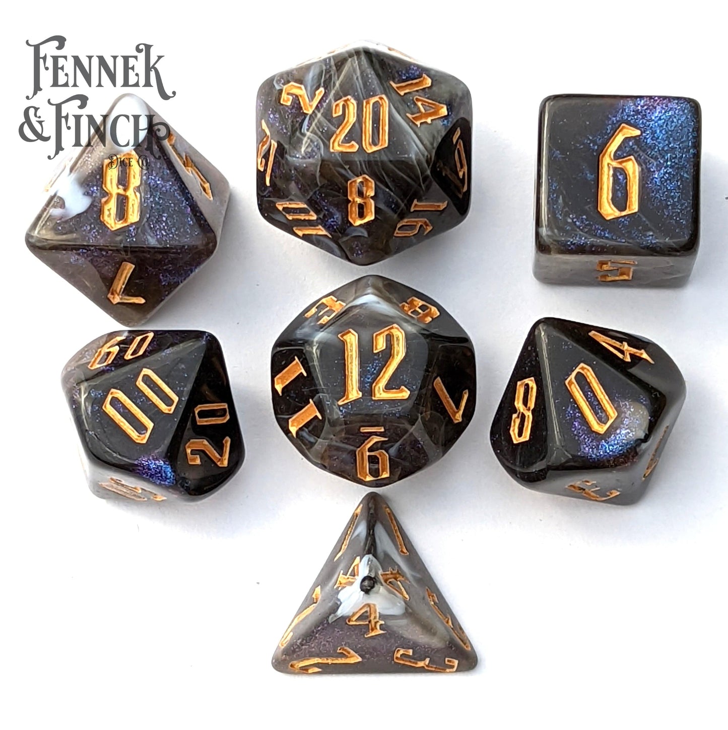 Haunt Dice Set. Marbled Black and Gray Shimmering Dice Dice Sets & Games Fennek and Finch