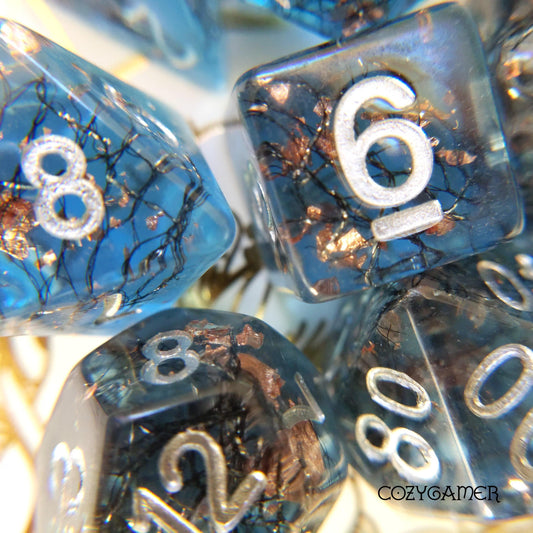 Haunted Forest Dice Set. 7 Piece Dark Forest Themed Dice Set with Brambles and Copper Foil