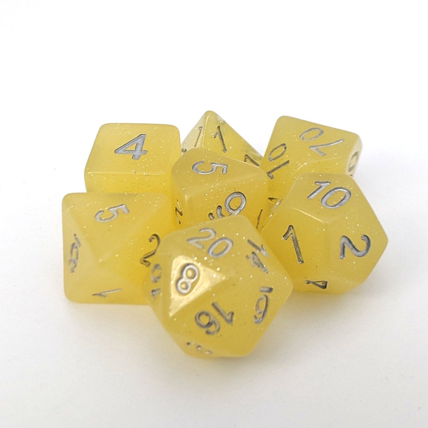 Holy Weapon DnD Dice Set, Semi Translucent Yellow Glitter Dice Dice sets Fennek and Finch