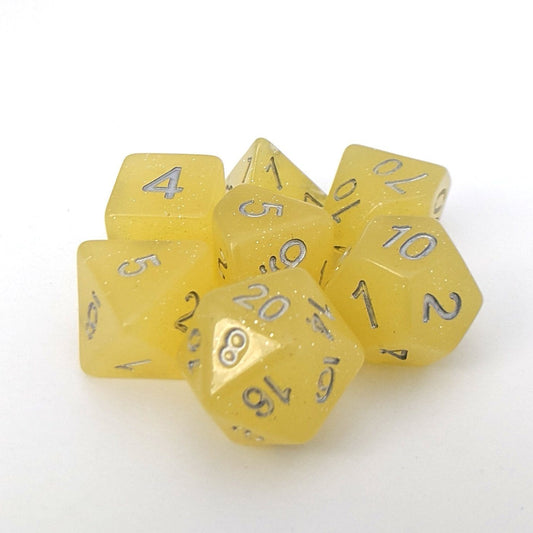 Holy Weapon DnD Dice Set, Semi Translucent Yellow Glitter Dice Dice sets Fennek and Finch