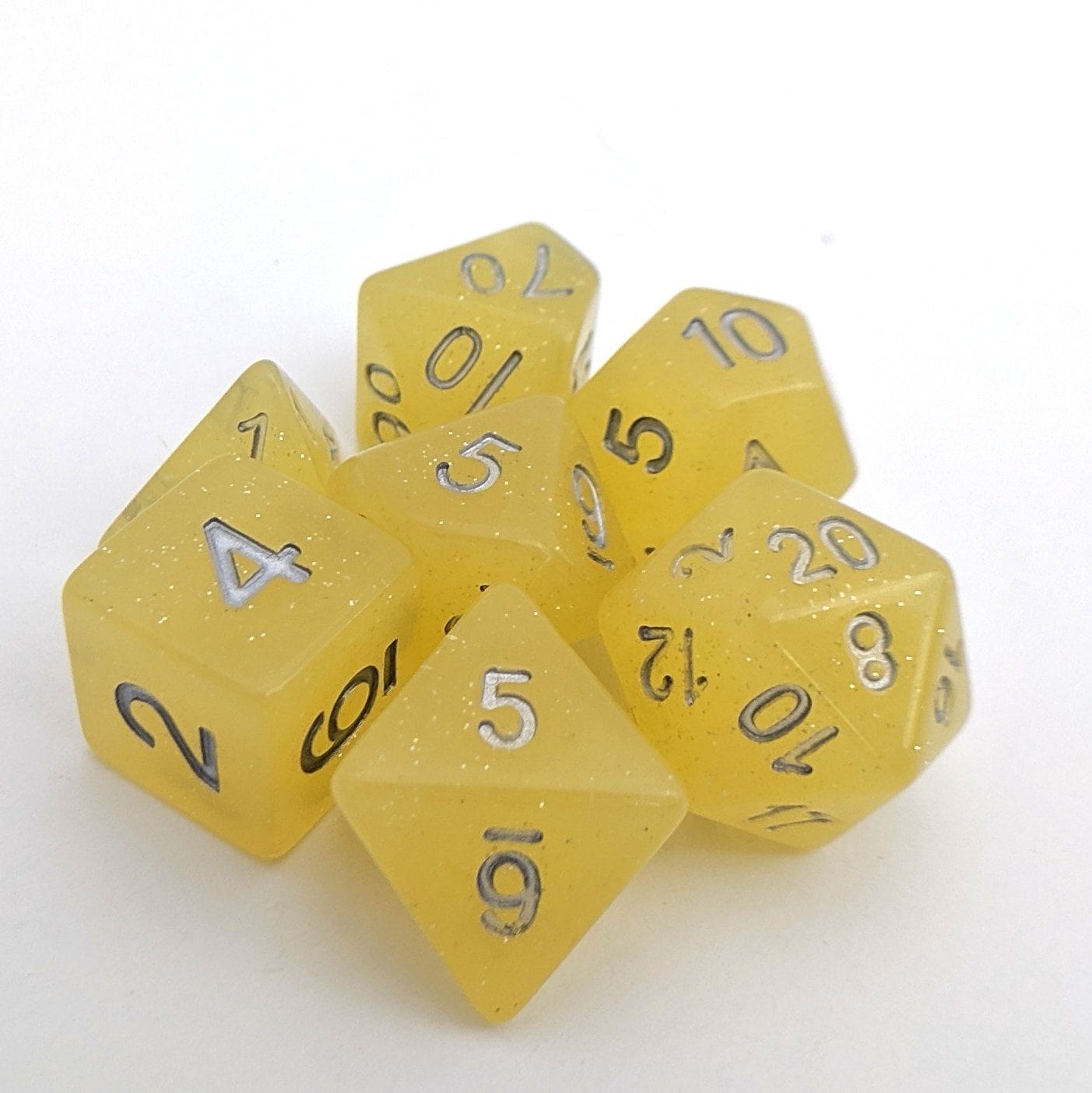 Holy Weapon DnD Dice Set, Semi Translucent Yellow Glitter Dice Dice sets Fennek and Finch