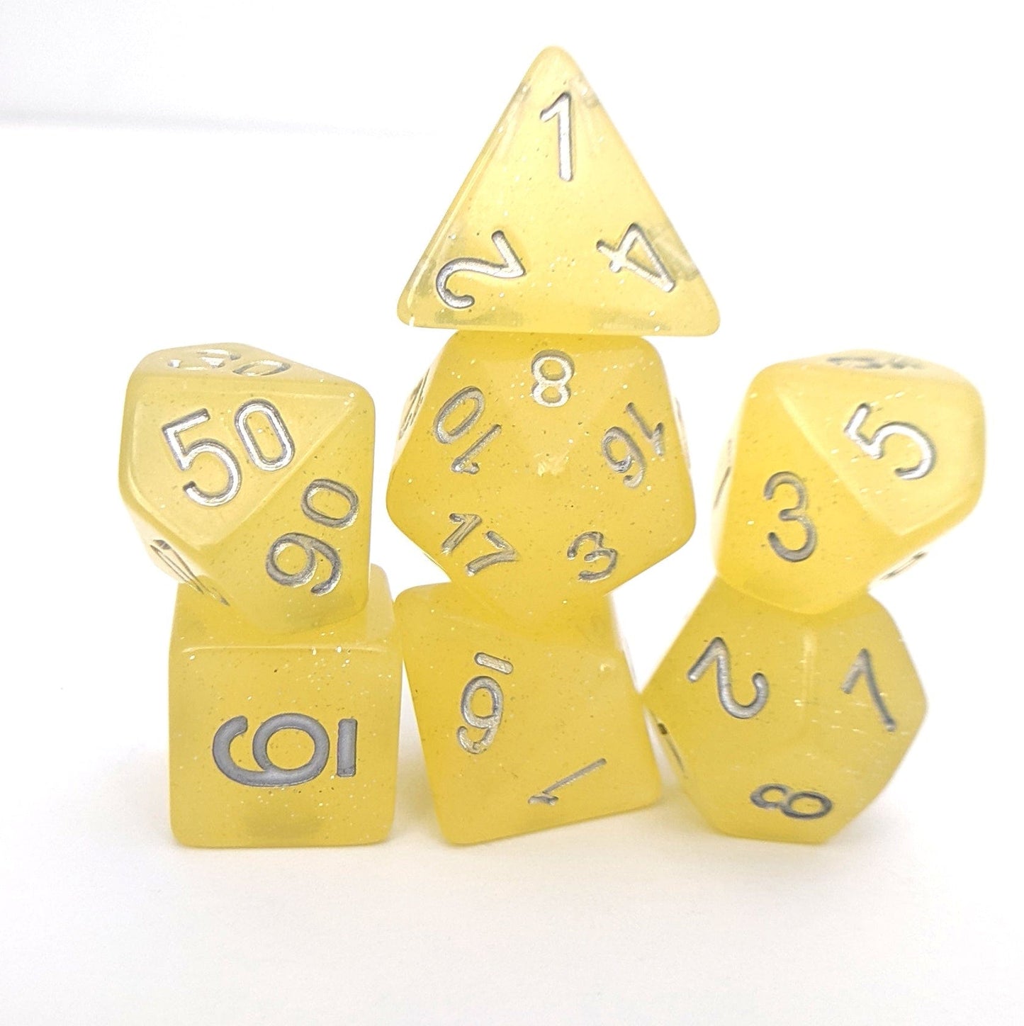 Holy Weapon DnD Dice Set, Semi Translucent Yellow Glitter Dice Dice sets Fennek and Finch