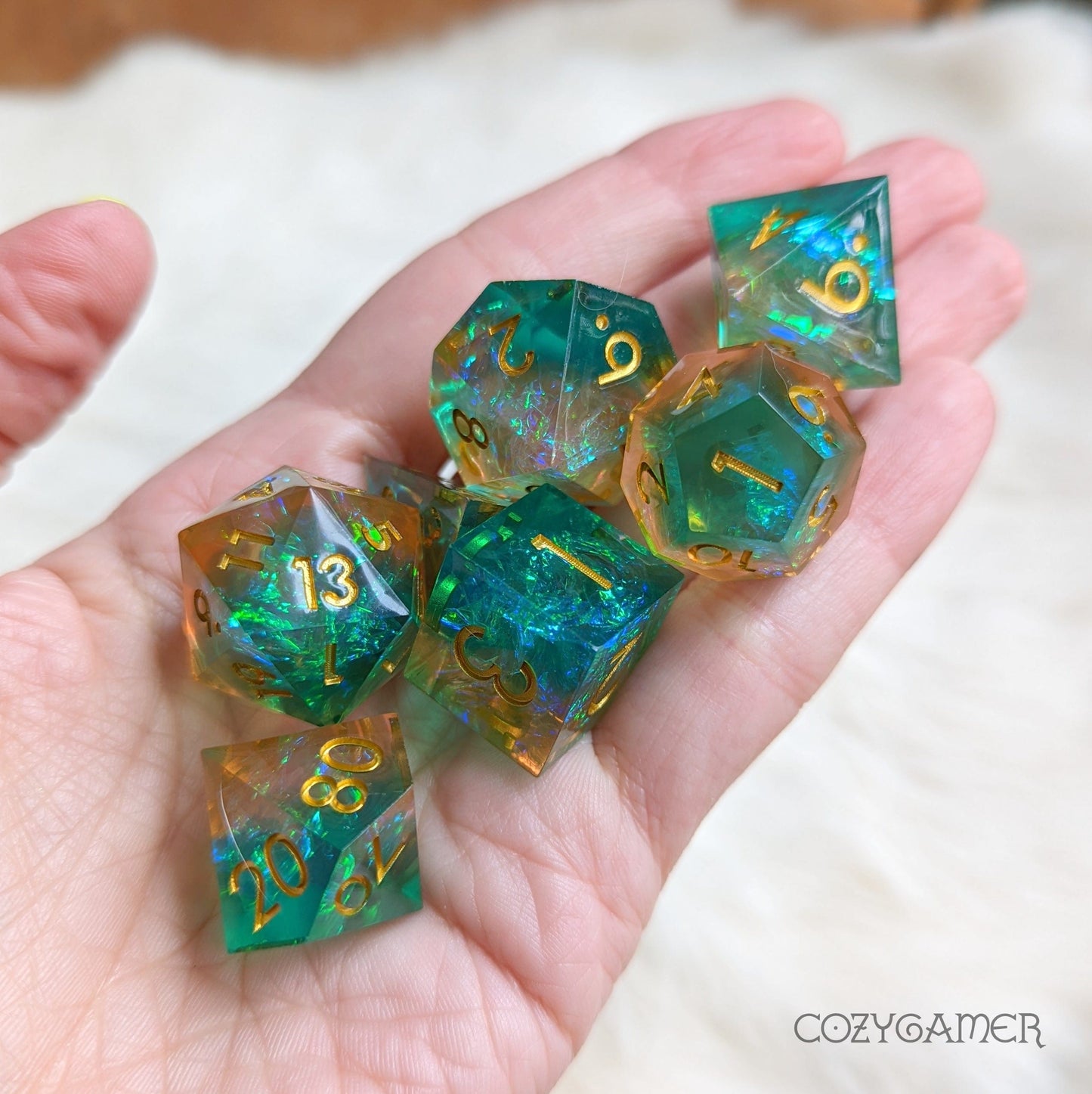 Island Sharp Edge Resin Dice Set. 7 Piece DND dice set Dice Sets & Games Fennek and Finch