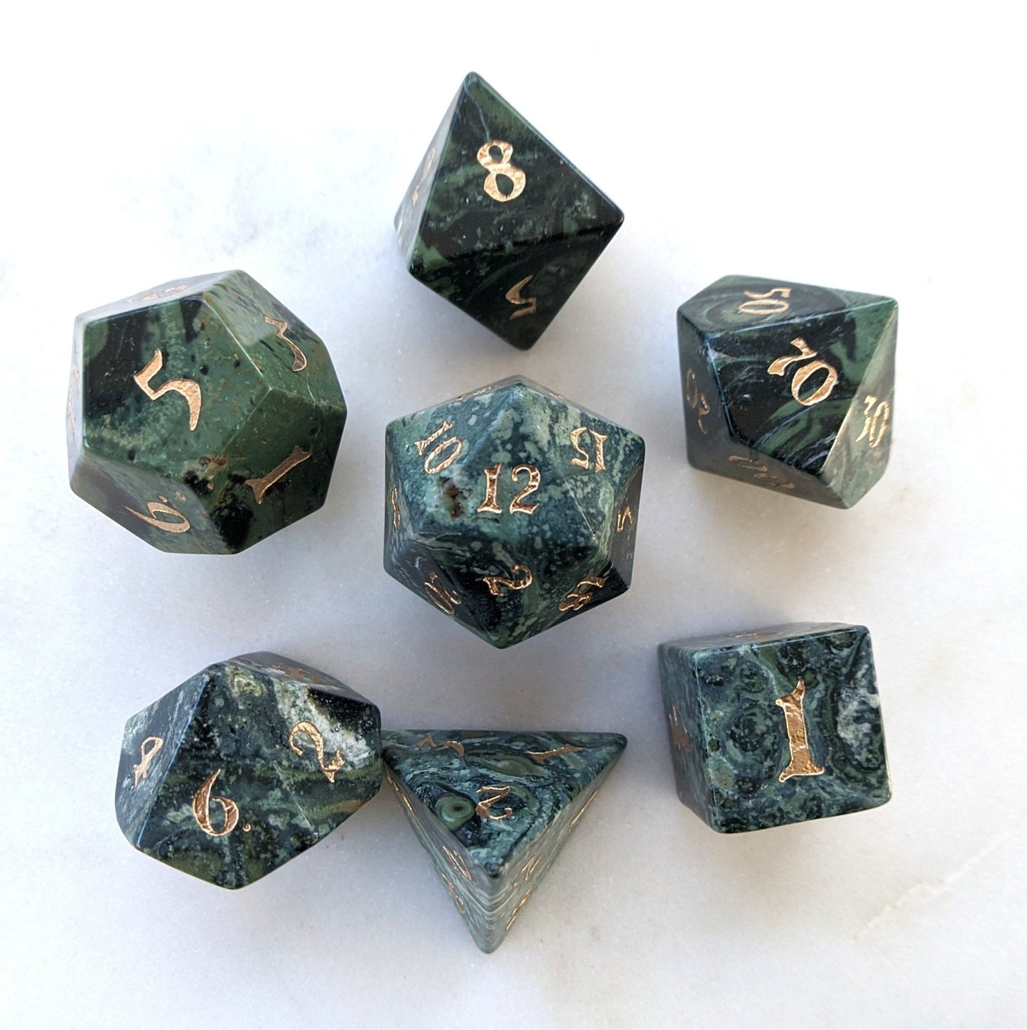 Jasper Gemstone Dice Set – 7 - Piece Real Natural Stone DnD Dice - Fennek and Finch