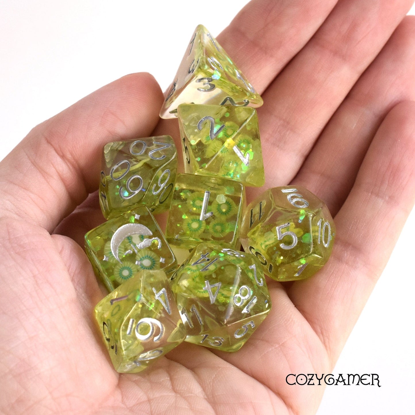 Kiwi Dice Set. 8 Piece Fruit Slice Bright DnD Dice Set Dice sets Fennek and Finch
