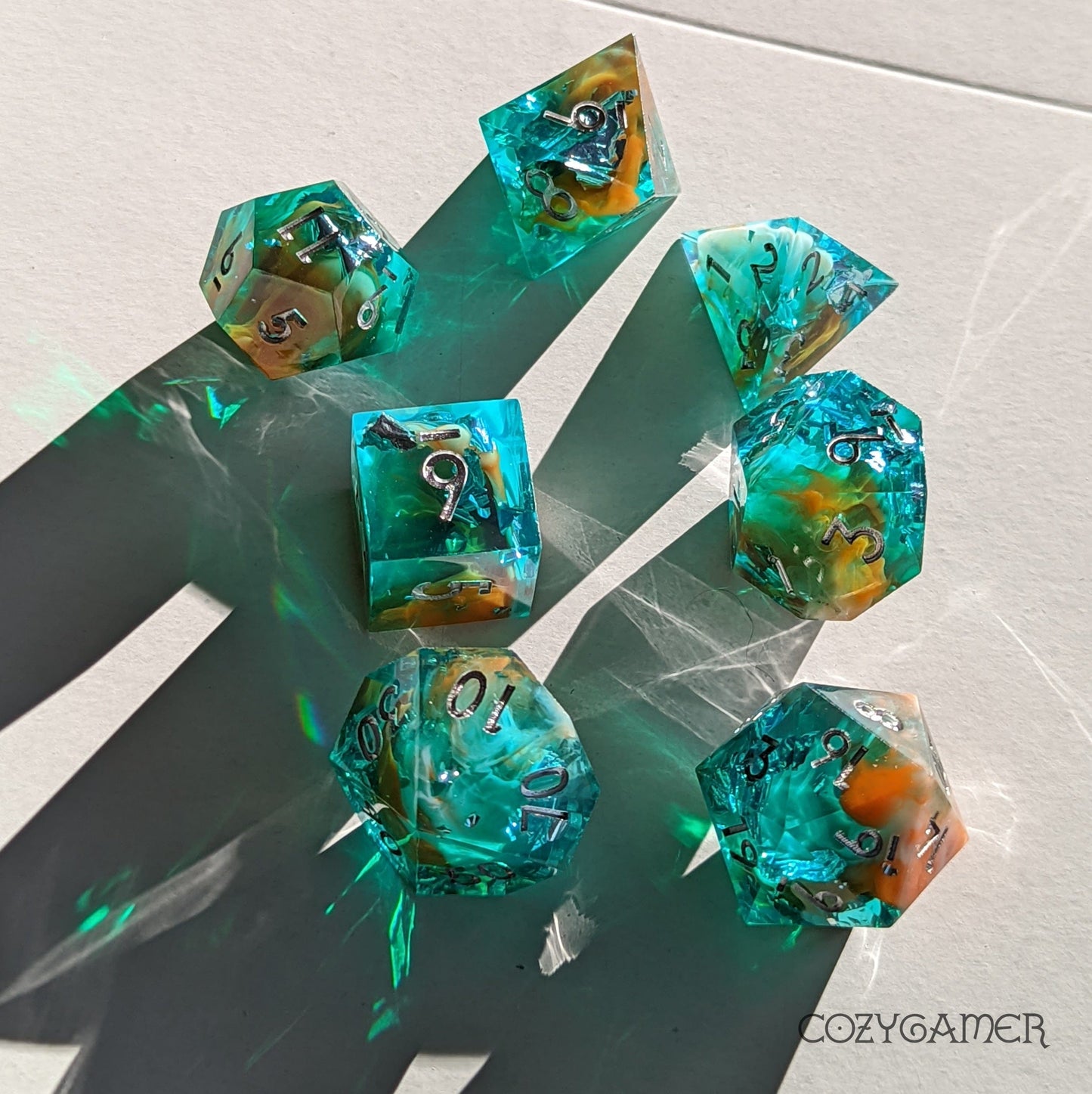 Koi Sharp Edge Resin Dice Set. 7 Piece DND dice set Dice Sets & Games Fennek and Finch