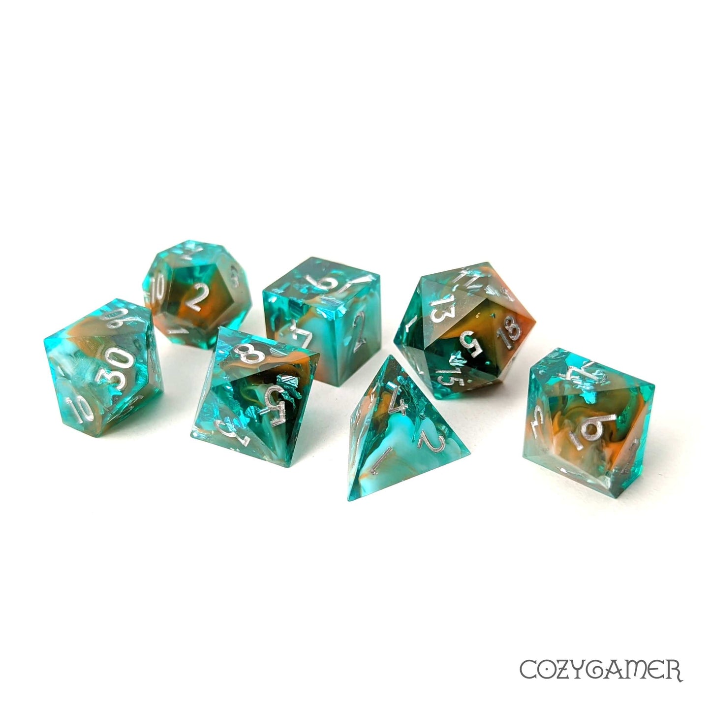 Koi Sharp Edge Resin Dice Set. 7 Piece DND dice set