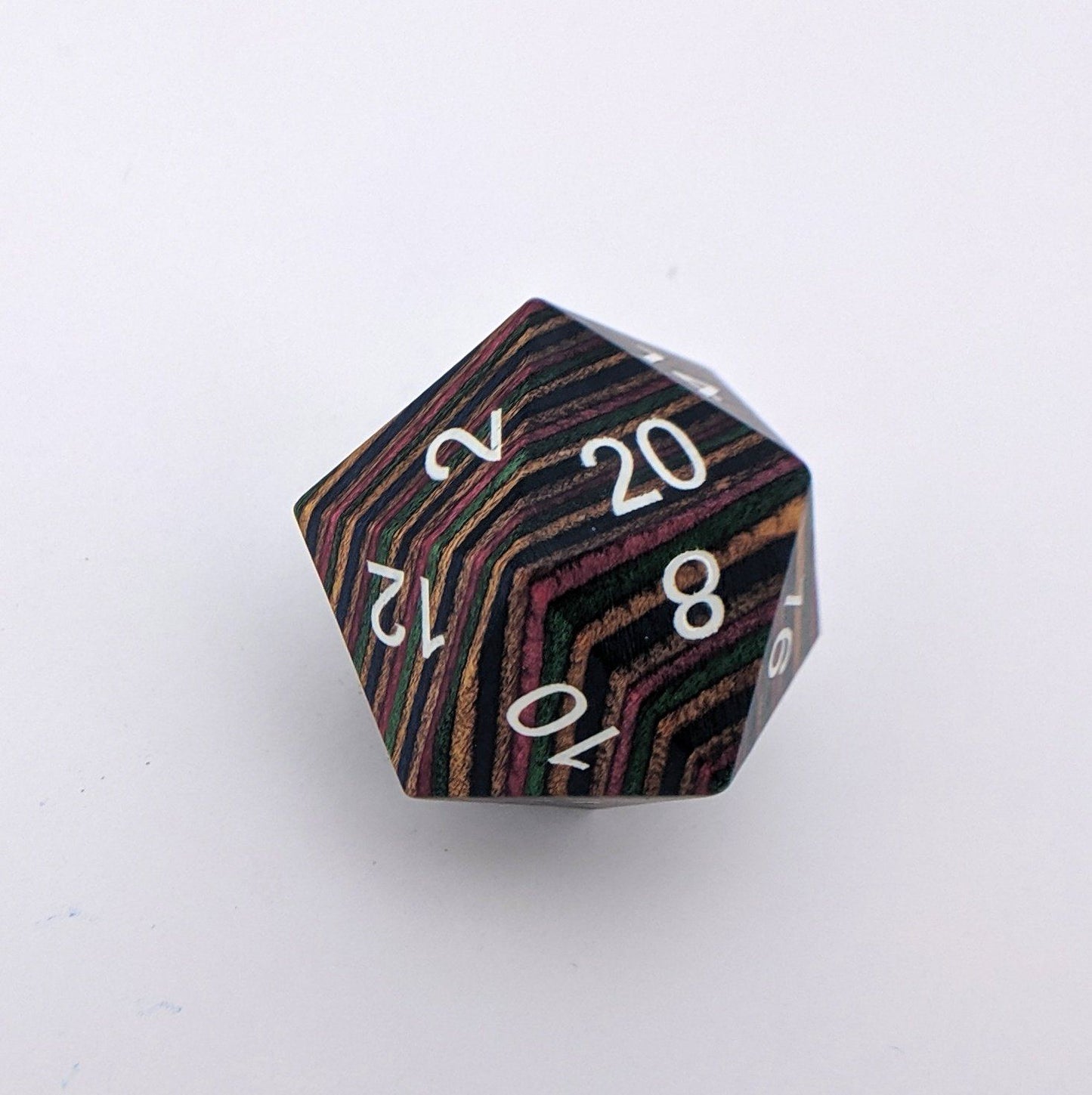 Large Wood D20, Bright Rainbow Wooden Die - CozyGamer