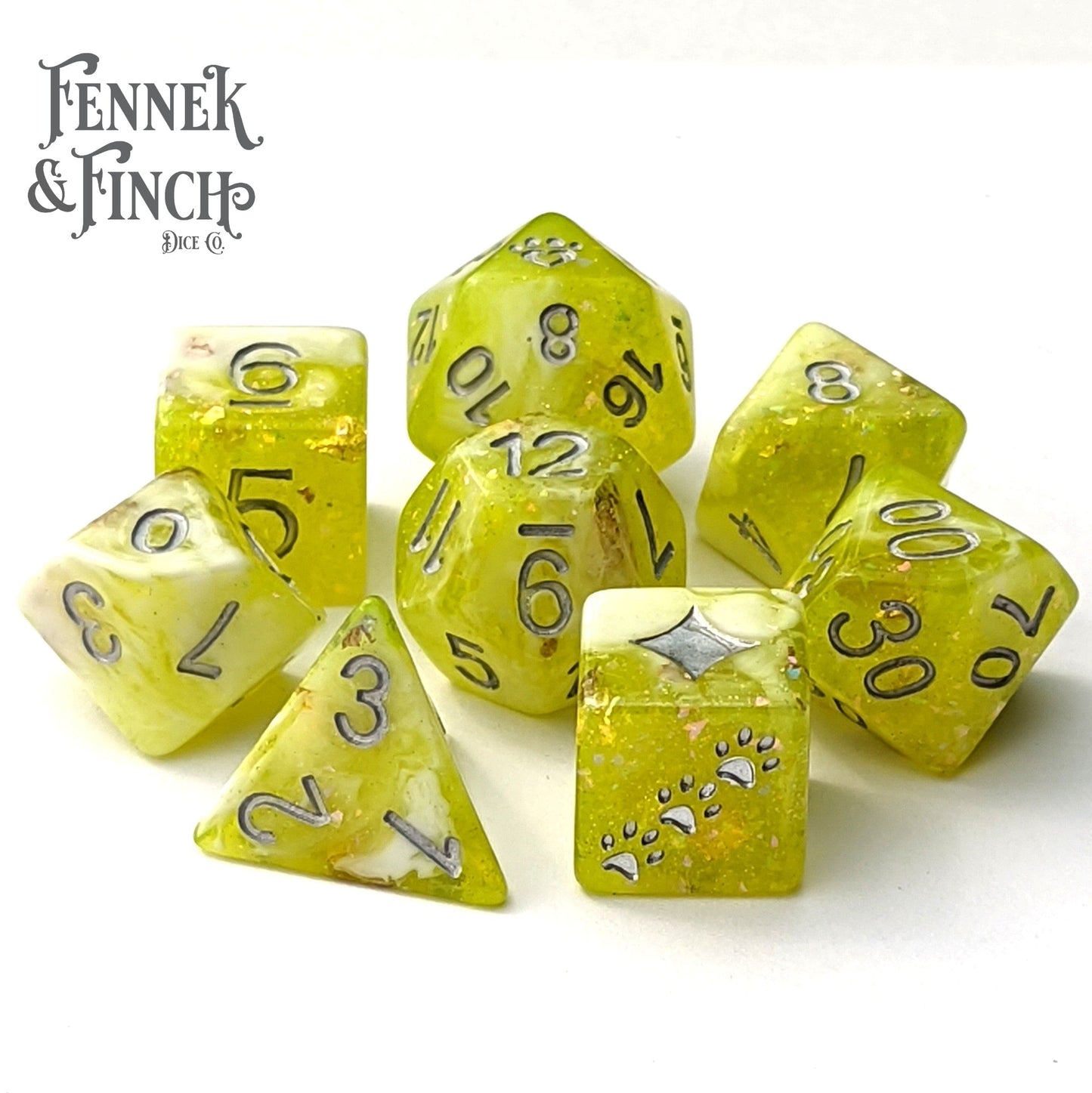 Lichen Dice Set. 8 Piece Green and white DnD Dice set. Dice sets Fennek and Finch