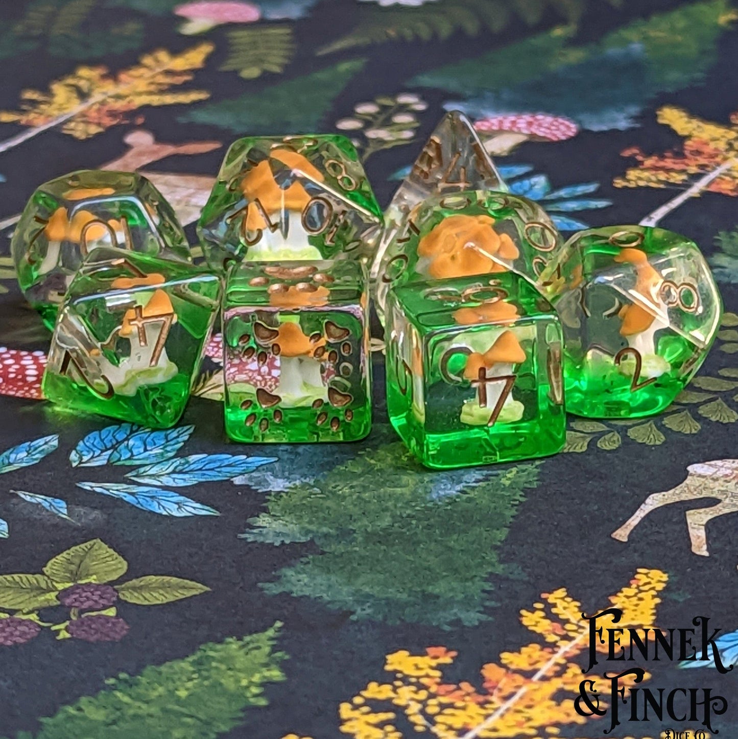 Little Brown Mushroom Dice Set. 8 Piece DnD Dice