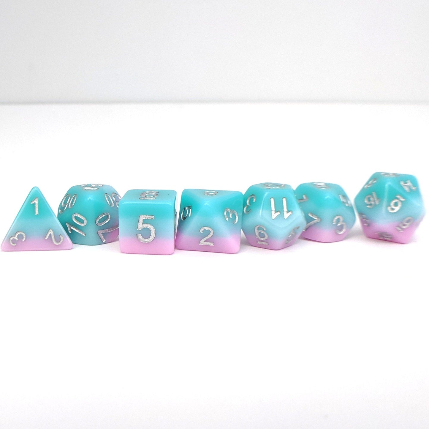 Lover’s Whisper Dice Set | Pastel Blue and Lavender DnD Dice with Silver Numbers Dice sets Fennek and Finch