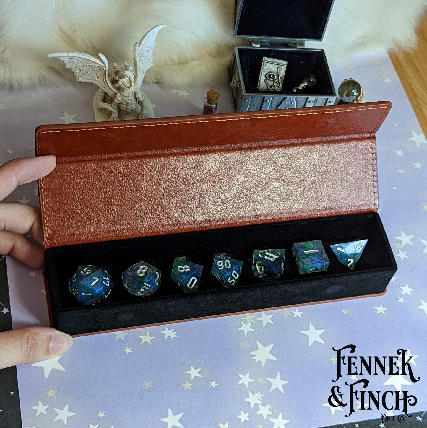 Lucky Clover Sharp Edge Resin Dice Set. 7 Piece DND dice set
