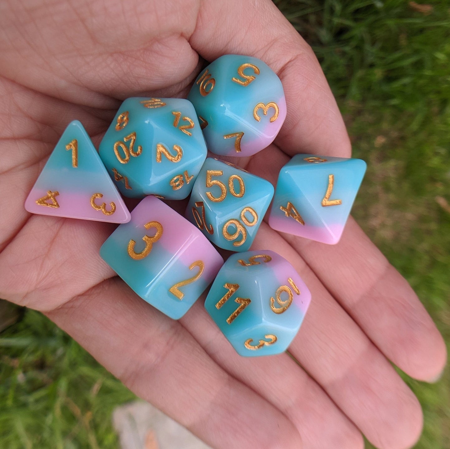 Luxury Dream Dice Set | Pastel Blue and Lavender DnD Dice with Gold Numbers Dice sets Fennek and Finch