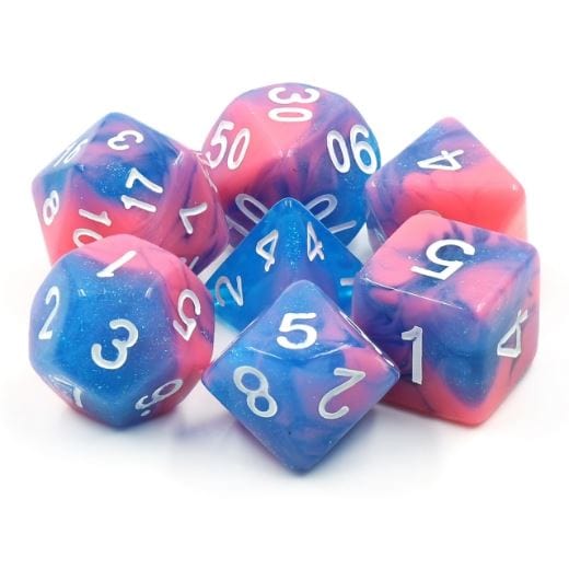 Miami Vice Dice Set. Blue and pink marbled glittery DnD dice set - CozyGamer