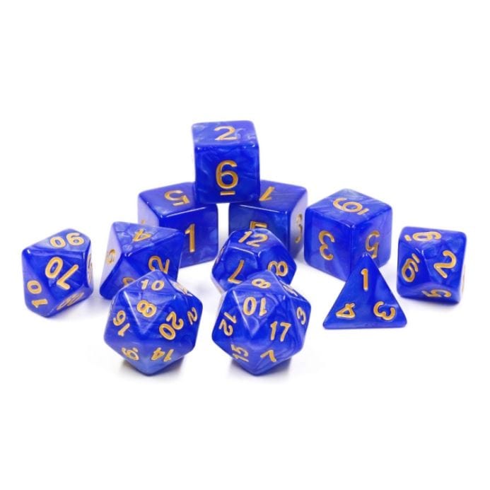 Ocean Deep Dice Set – 11-Piece Marbled Blue Acrylic Extra D20 D6s DnD Dice Sets & Games Fennek & Finch